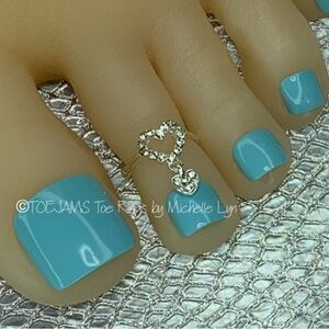💕TOE RING DANGLE DOUBLE HEART Silver/Clear Crystal Stretch Elastic Toe Ring